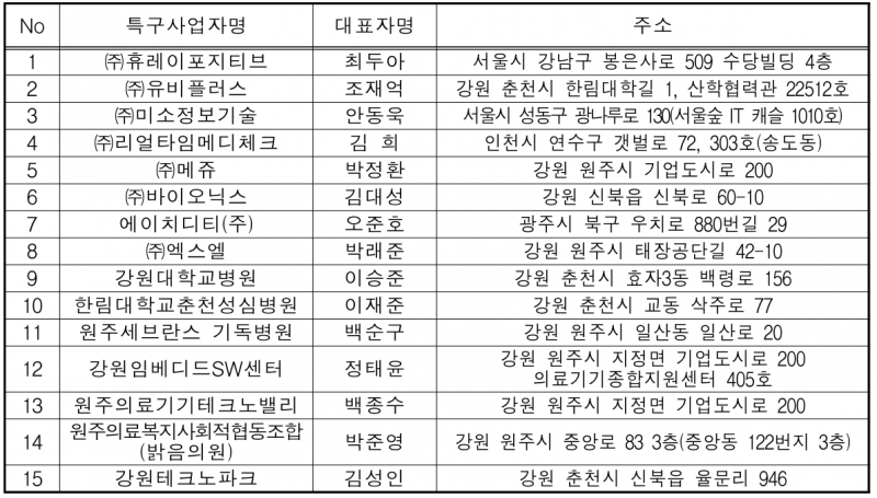 규제자유특구 계획에 포함된 사업자