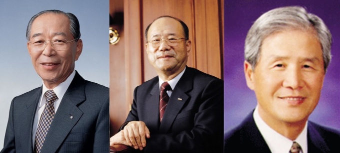 (왼쪽부터) 강신호 명예회장, 김승호 회장, 김재윤 회장