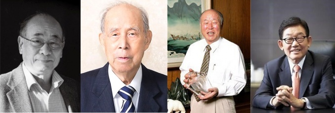 (왼쪽부터) 박해룡 회장, 이영수 회장, 윤영환 회장, 이종호 명예회장