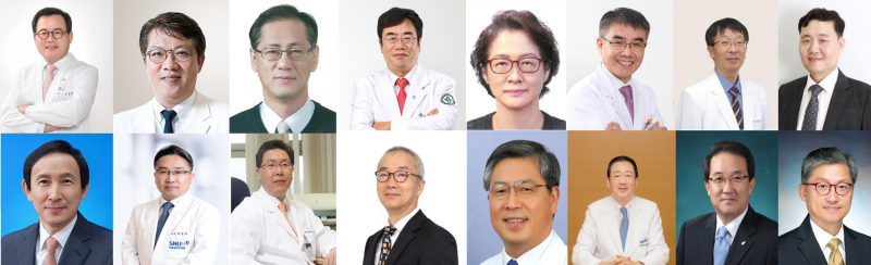 [좌측 상단부터] 노동영 강남차병원장, 신현철 강북삼성병원장, 남우동 강원대병원장, 정희 근로복지공단대구병원장, 이창형 대구가톨릭대병원장, 서정일 동국대경주병원장, 권범선 동국대일산병원장 [좌측 하단부터] 이세엽 계명대동산의료원장, 정승용 보라매병원장, 백남종 분당서울대병원장, 김건일 양산부산대병원장, 유희철 전북대병원장, 이철희 중앙대병원장, 유근영 중앙보훈병원장, 최영석 충북대병원장 (이상 병원명 가나다순)