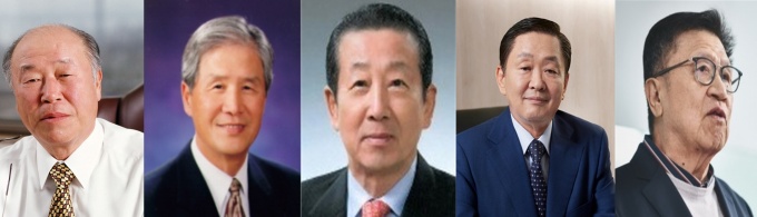 윤영환 명예회장, 김재윤 회장, 어준선 명예회장, 강덕영 회장, 허강 명예회장